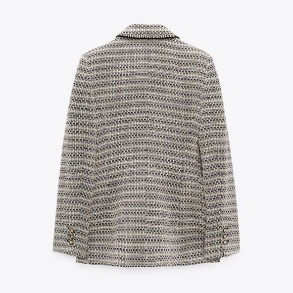 ZARA BLOGGERS FAV TEXTURED SAND AND BLUE BLAZER NWT chanelish style - Picture 6 of 13